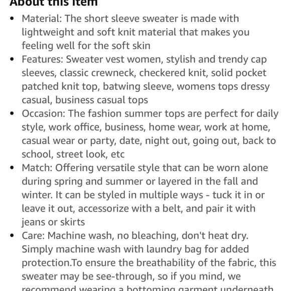 Shewin-Amazon-Cap Sleeve-Crew Neck-Knit-Light weight-Spring-Casual-S - Picture 2 of 9